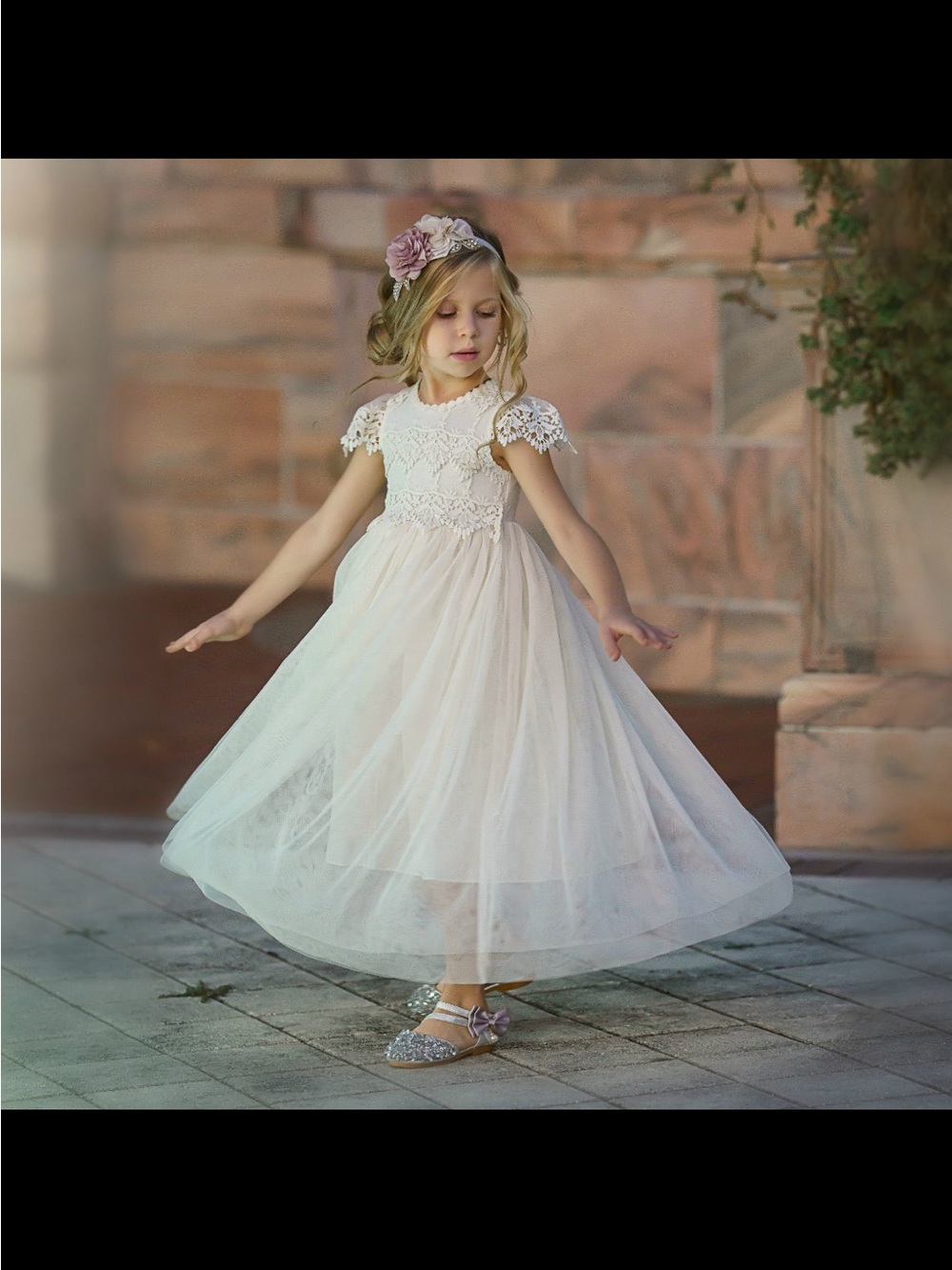 Elegant Ivory Lace Tulle Flower Girl Dress by